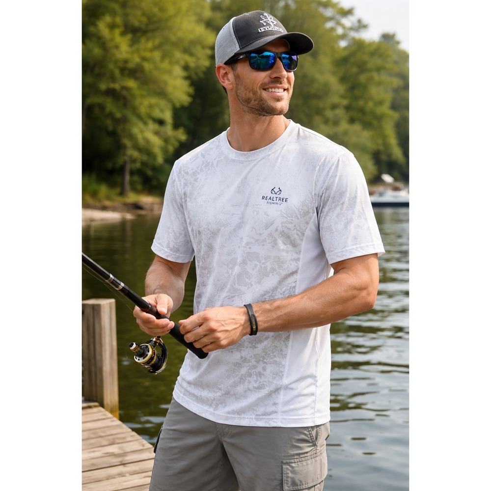 Realtree Fishing Shirt XL White Camo Performance Short Sleeve Mesh Panel Outdoor
